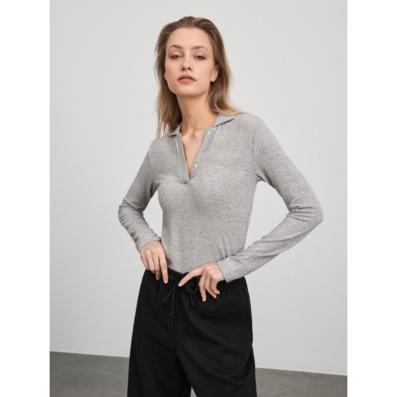 Sinsay - Halenka s dlouhými rukávy - šedá 90094367