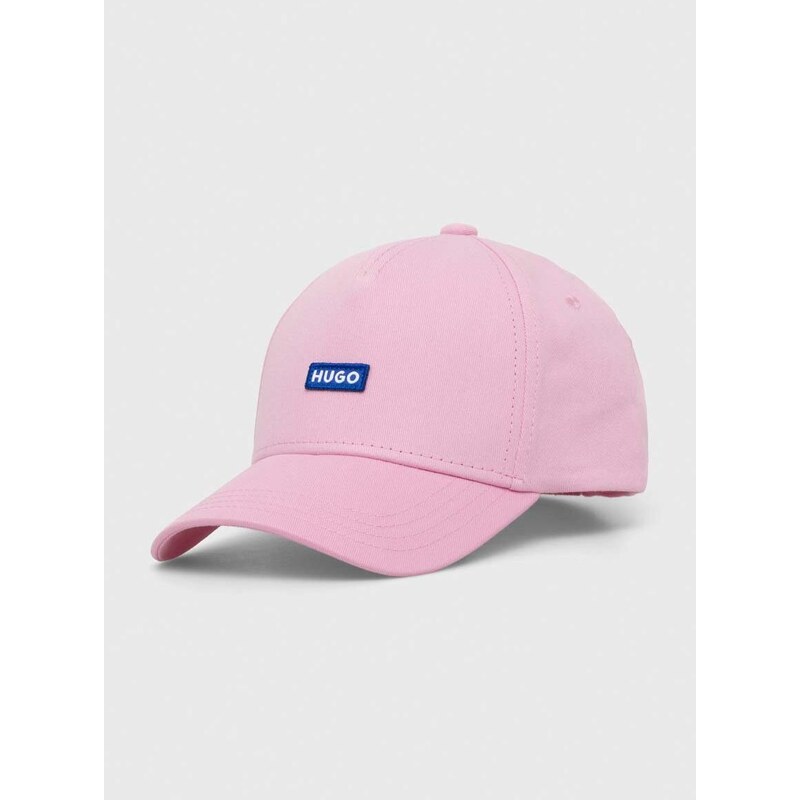 Bavlněná baseballová čepice Hugo Blue růžová barva, s aplikací