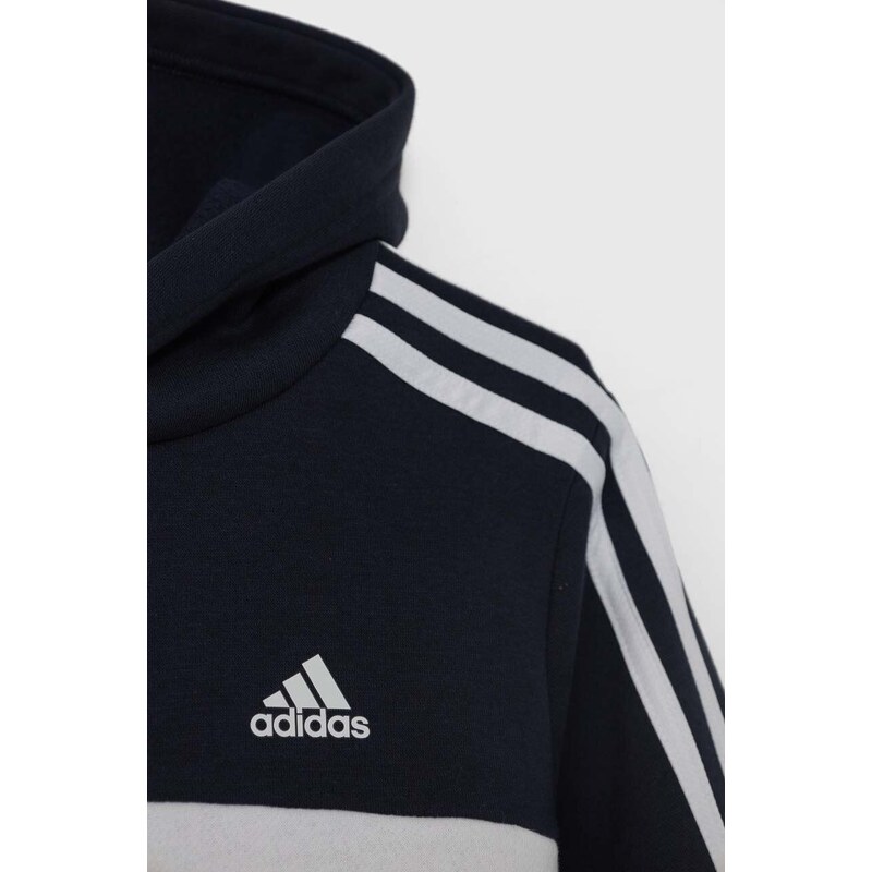 Dětská mikina adidas zelená barva, s kapucí, s potiskem