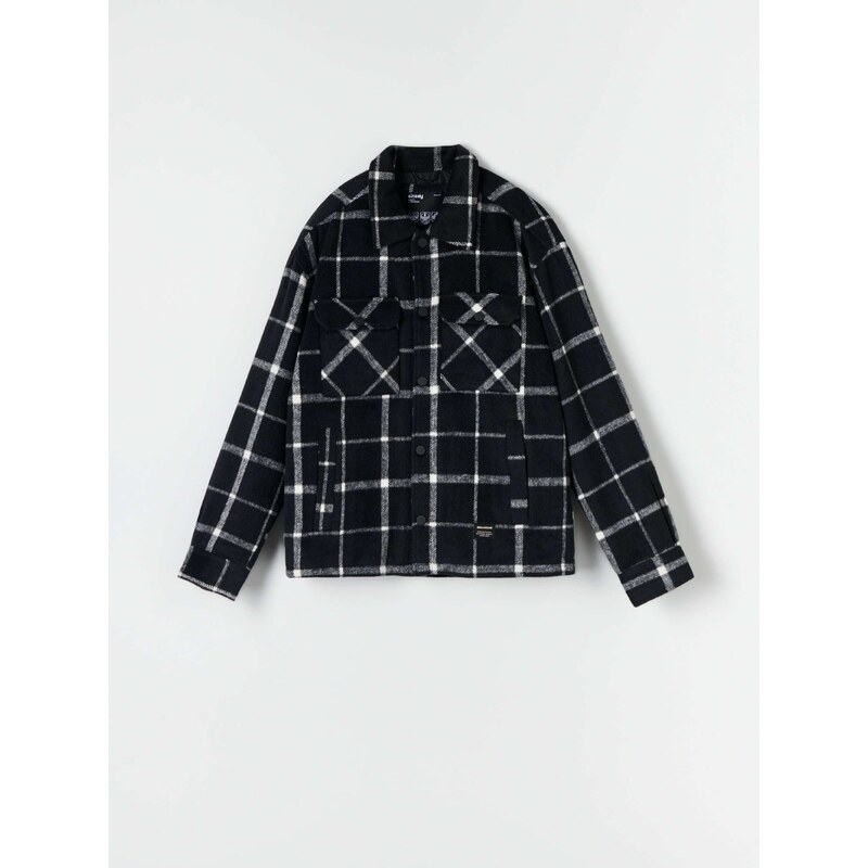 Sinsay - Kostkovaná košilová bunda - černá