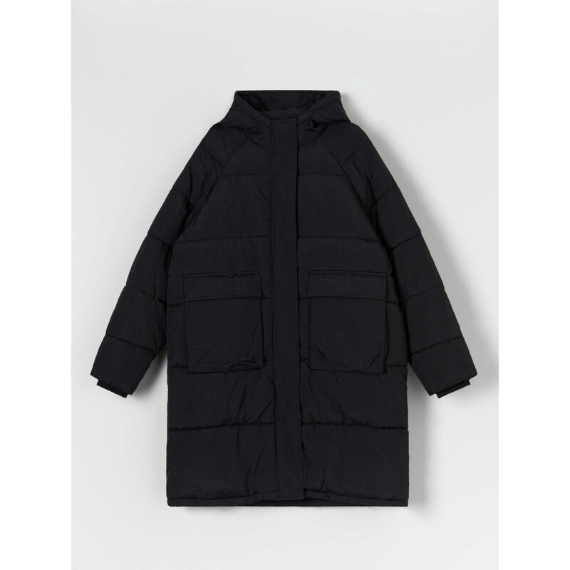 Sinsay - Kabát s kapucí - černá