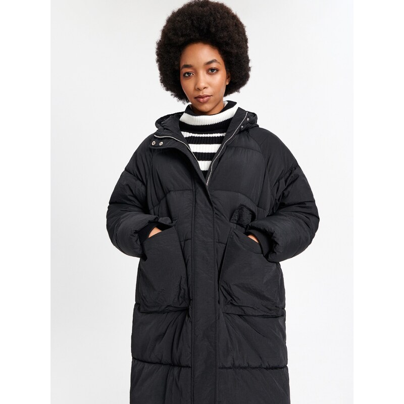 Sinsay - Kabát s kapucí - černá