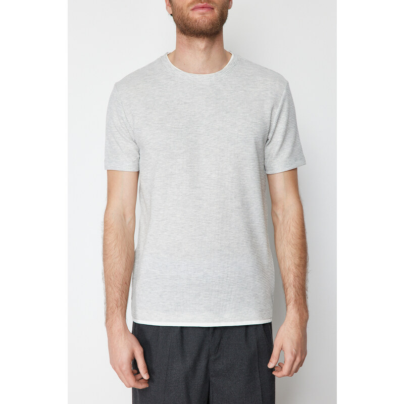 Trendyol Gray Melange Regular/Normal Fit Textured Basic T-Shirt