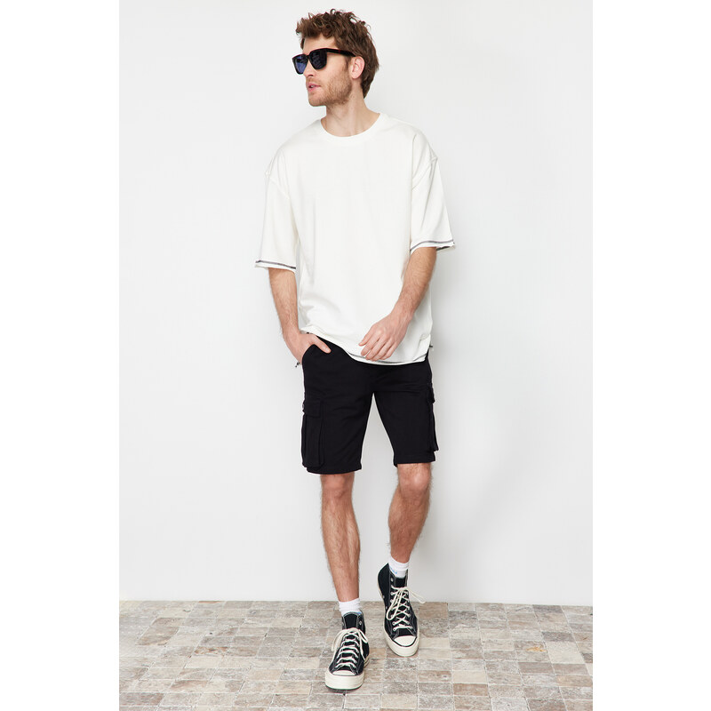 Trendyol Ecru Oversize Stitch Detail 100% Cotton T-Shirt