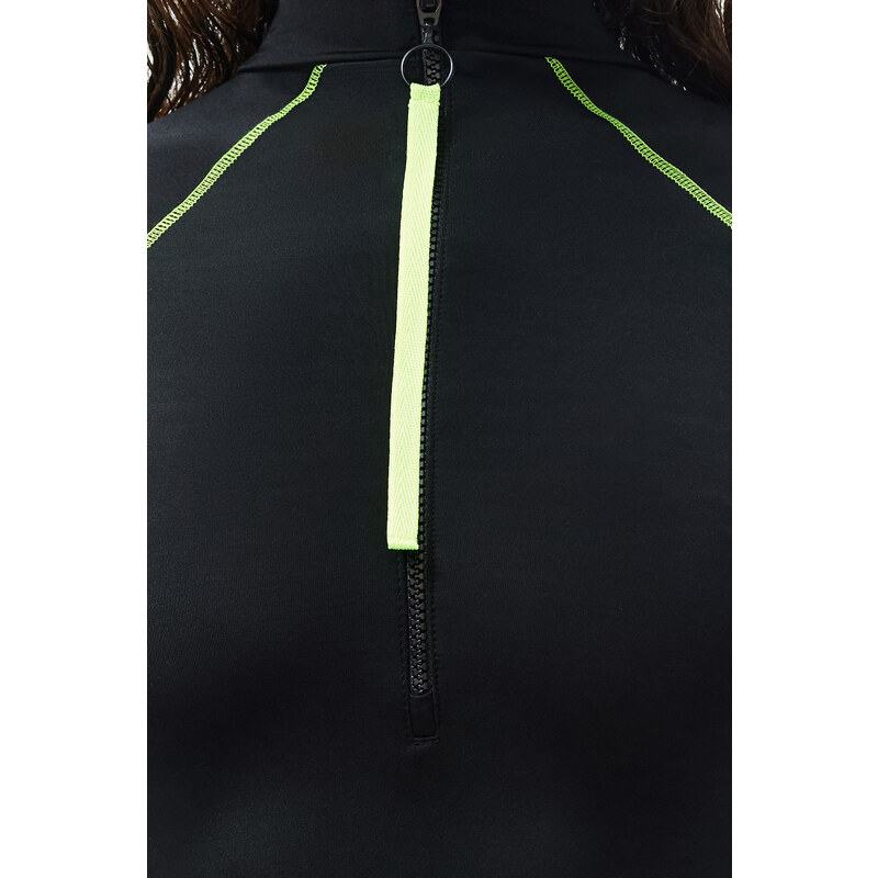 Trendyol Black Zipper Long Sleeve Regular Surf Swimsuit