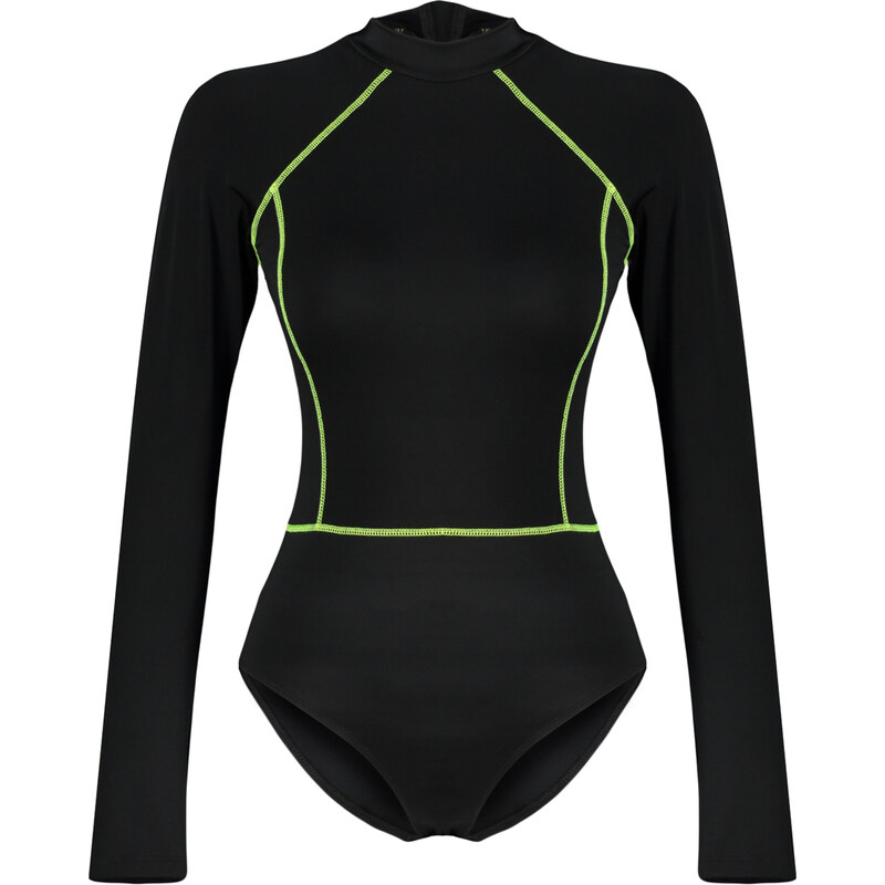 Trendyol Black Zipper Long Sleeve Regular Surf Swimsuit