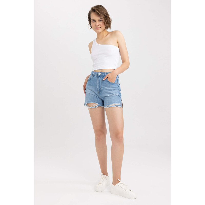 DEFACTO Mom Fit High waist Cut Ended Trousers Short