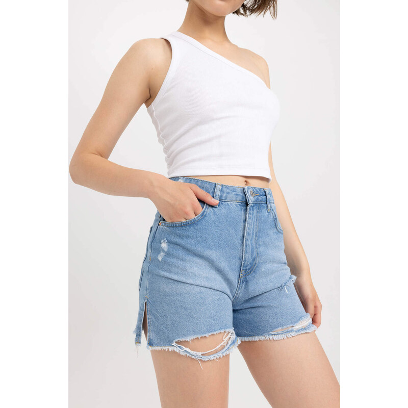 DEFACTO Mom Fit High waist Cut Ended Trousers Short