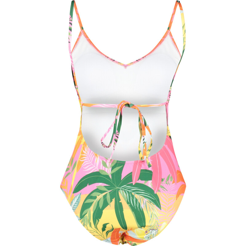 Trendyol Tropical Patterned V-Neck Low-Cut Back Regular Swimsuit