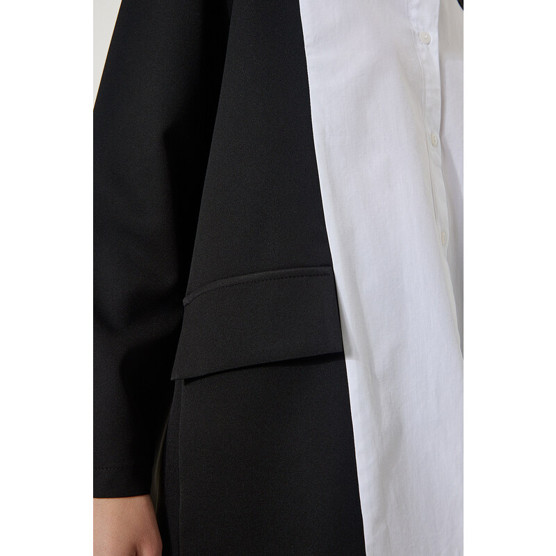 Happiness İstanbul Women's Black and White Jacket Look Oversize Design Shirt