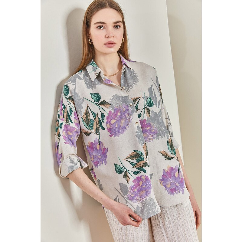 Bianco Lucci Women's Multi-Patterned Oversized Shirt