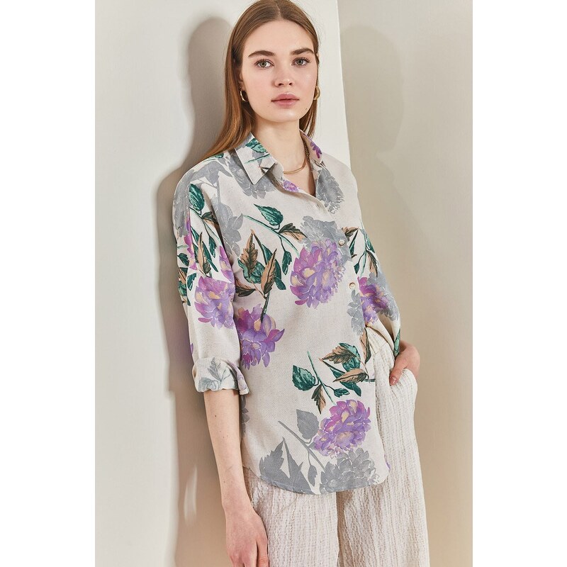 Bianco Lucci Women's Multi-Patterned Oversized Shirt