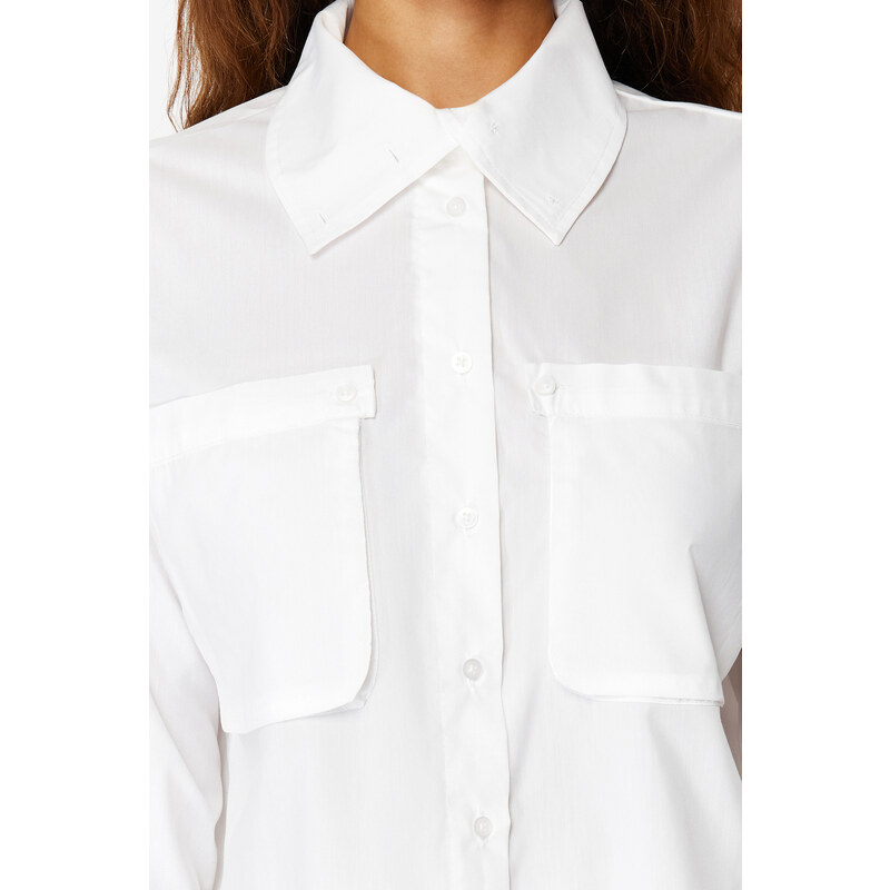 Trendyol Ecru Front Double Pocket Detail Woven Shirt