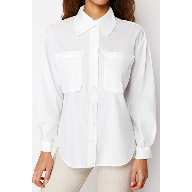 Trendyol Ecru Front Double Pocket Detail Woven Shirt