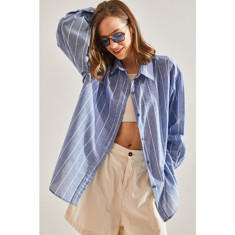 Bianco Lucci Women's Striped Oversized Shirt