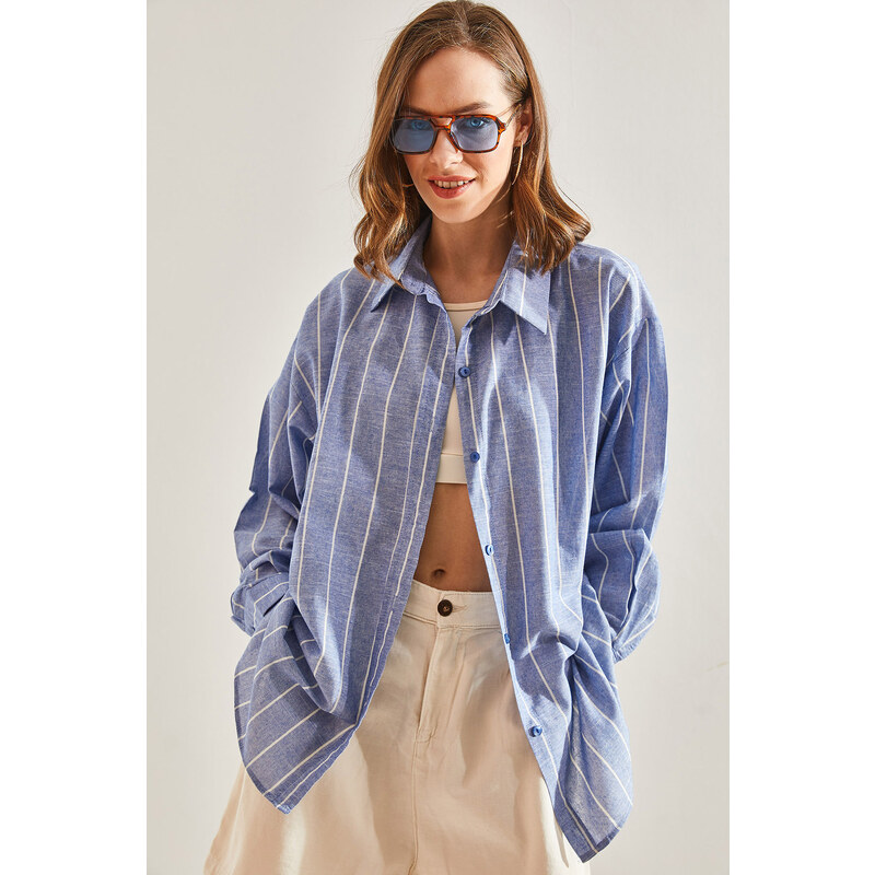 Bianco Lucci Women's Striped Oversized Shirt