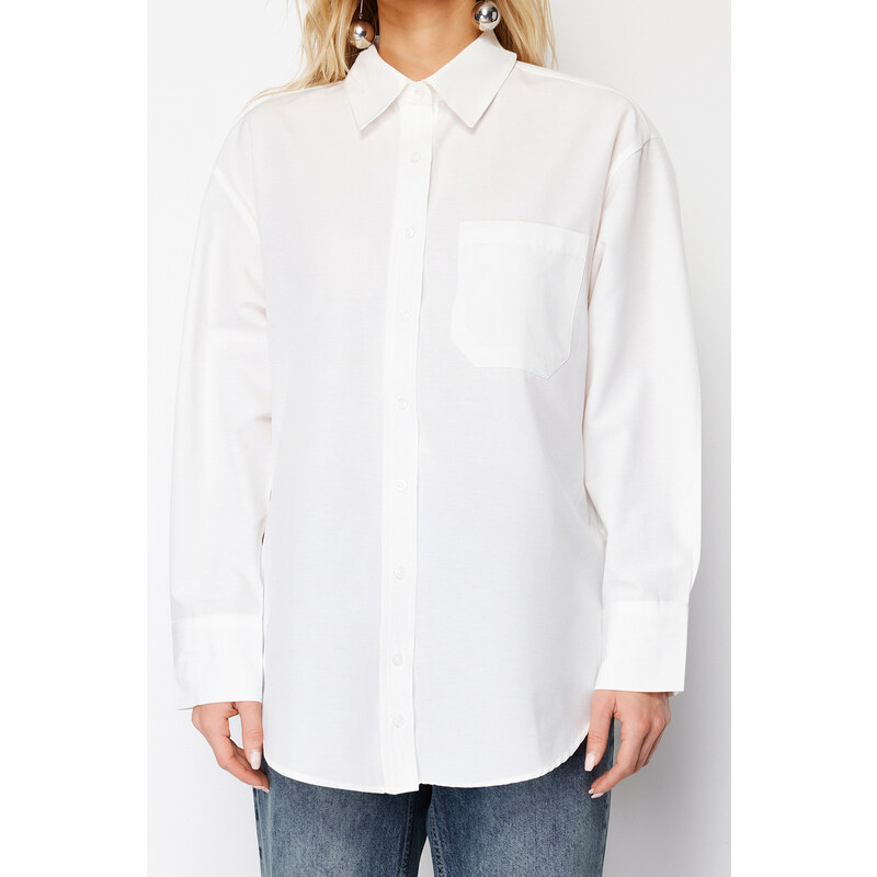 Trendyol Ecru Basic Pocketed Back Pleatless Woven Shirt