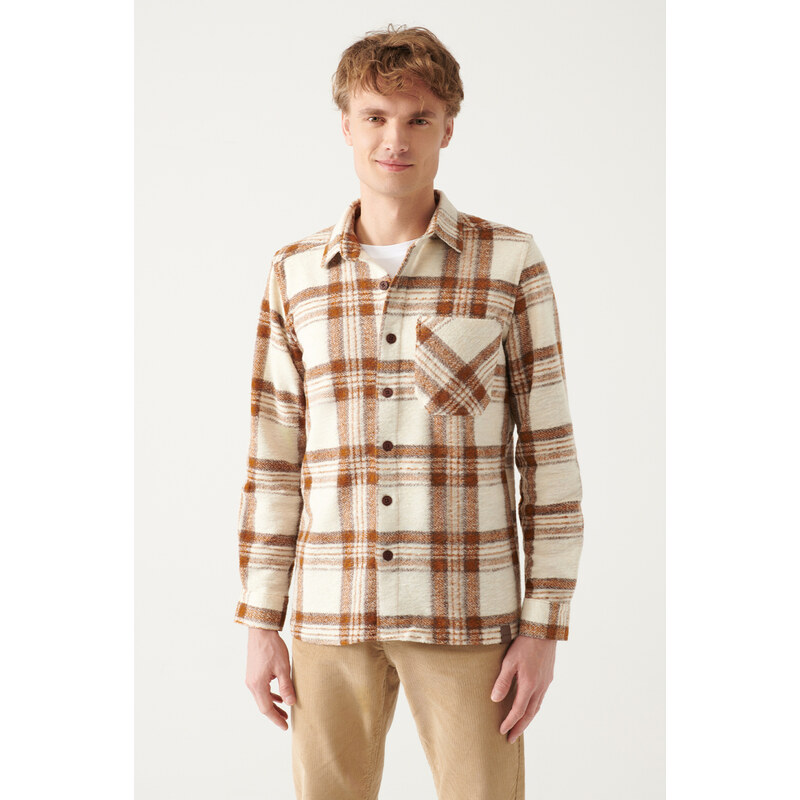 Avva Men's Ecru Oversized Lumberjack Shirt with Pocket