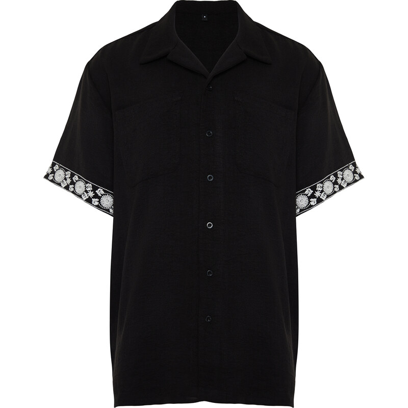 Trendyol Limited Edition Black Oversize Fit Embroidery Detailed Shirt