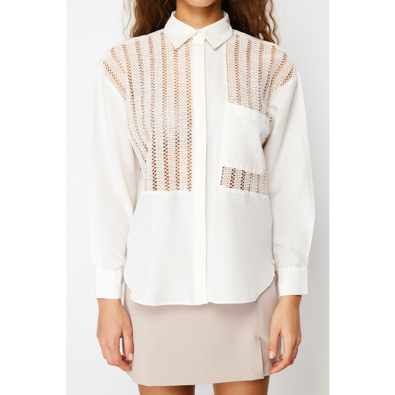 Trendyol Ecru Front Lace Detailed Woven Shirt