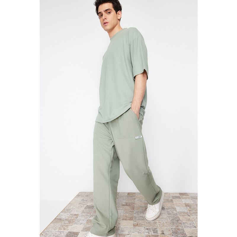 Trendyol Mint Oversize/Wide Cut Textured Wide Leg Labeled Sweatpants