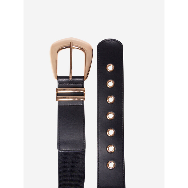 Shelvt Women's black belt with gold buckle