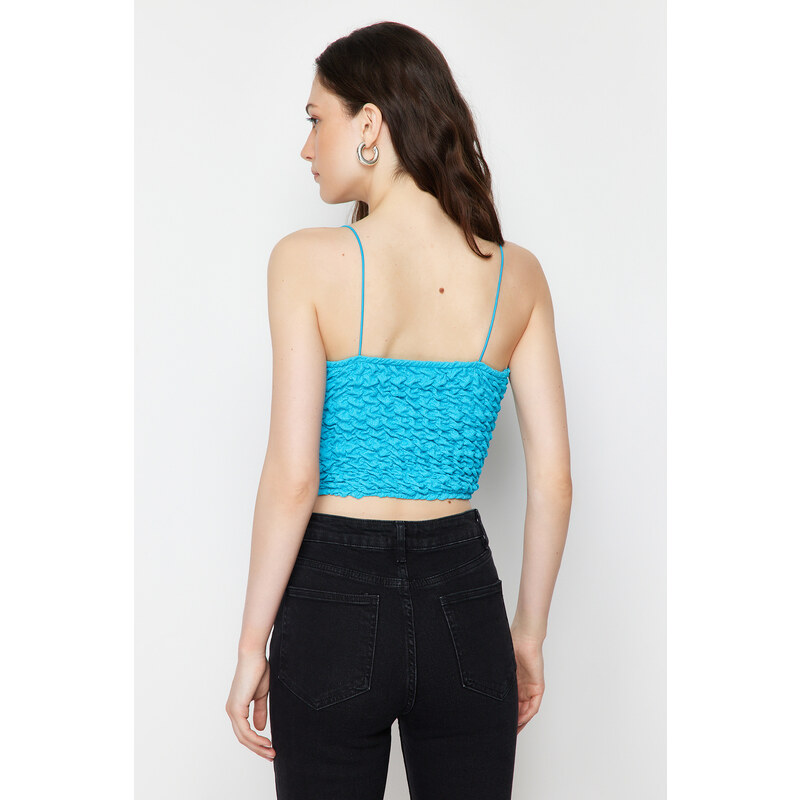 Trendyol Turquoise Textured Strap Crop Flexible Knitted Undershirt