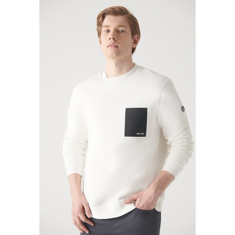 Avva Men's White Crew Neck 3 Thread Fleece Printed Regular Fit Sweatshirt