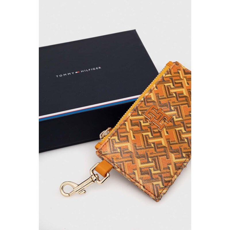 Kožená peněženka Tommy Hilfiger oranžová barva