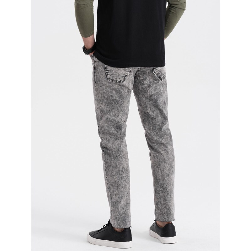 Ombre Clothing Pánské džínové kalhoty s drsným lemem a nohavicemi SLIM FIT - šedé V1 OM-PADP-0146