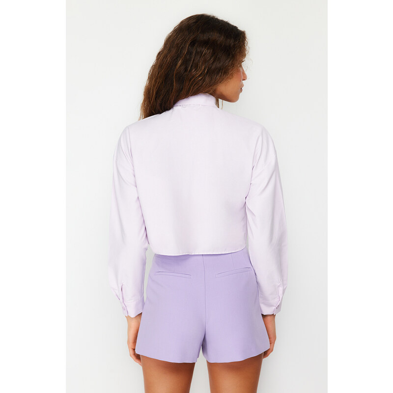 Trendyol Lilac Crop Pocket Detailed Woven Shirt