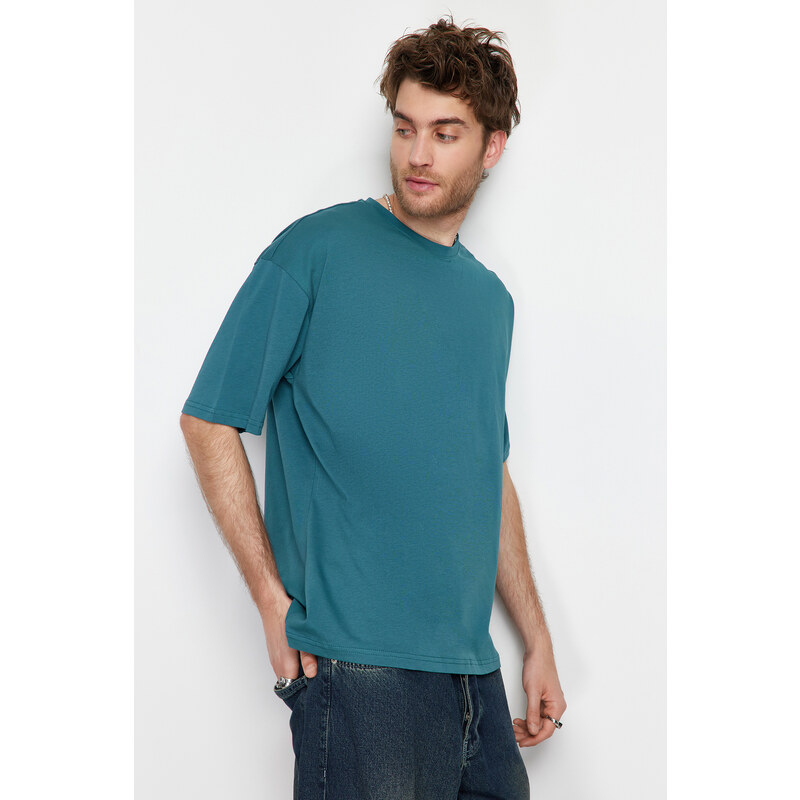 Trendyol Emerald Green Oversize/Wide Cut Basic 100% Cotton T-Shirt