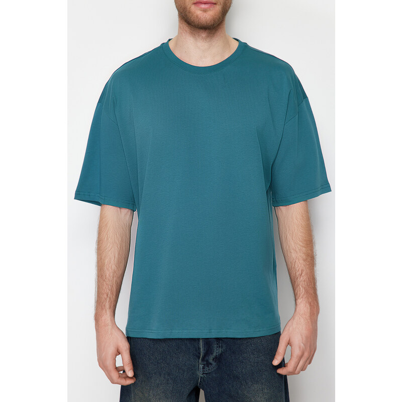 Trendyol Emerald Green Oversize/Wide Cut Basic 100% Cotton T-Shirt