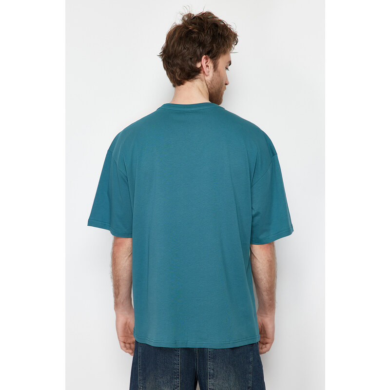 Trendyol Emerald Green Oversize/Wide Cut Basic 100% Cotton T-Shirt