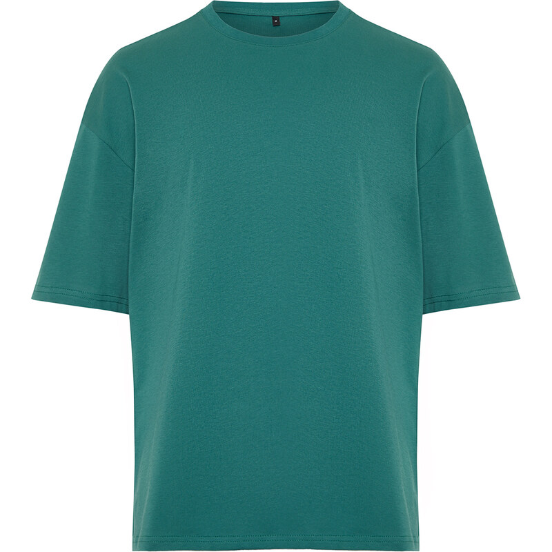 Trendyol Emerald Green Oversize/Wide Cut Basic 100% Cotton T-Shirt