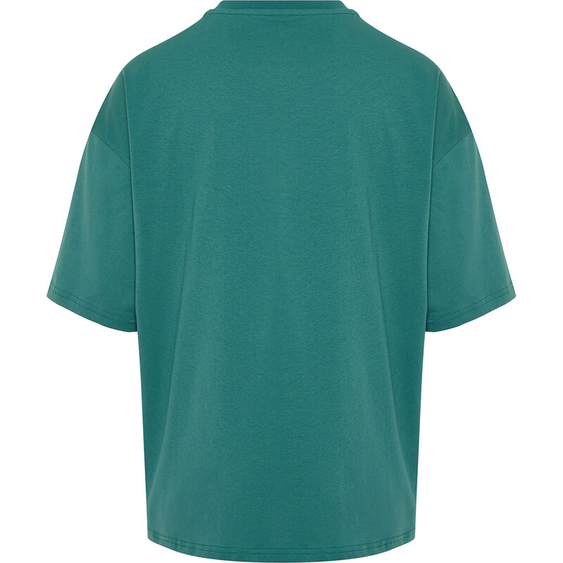 Trendyol Emerald Green Oversize/Wide Cut Basic 100% Cotton T-Shirt