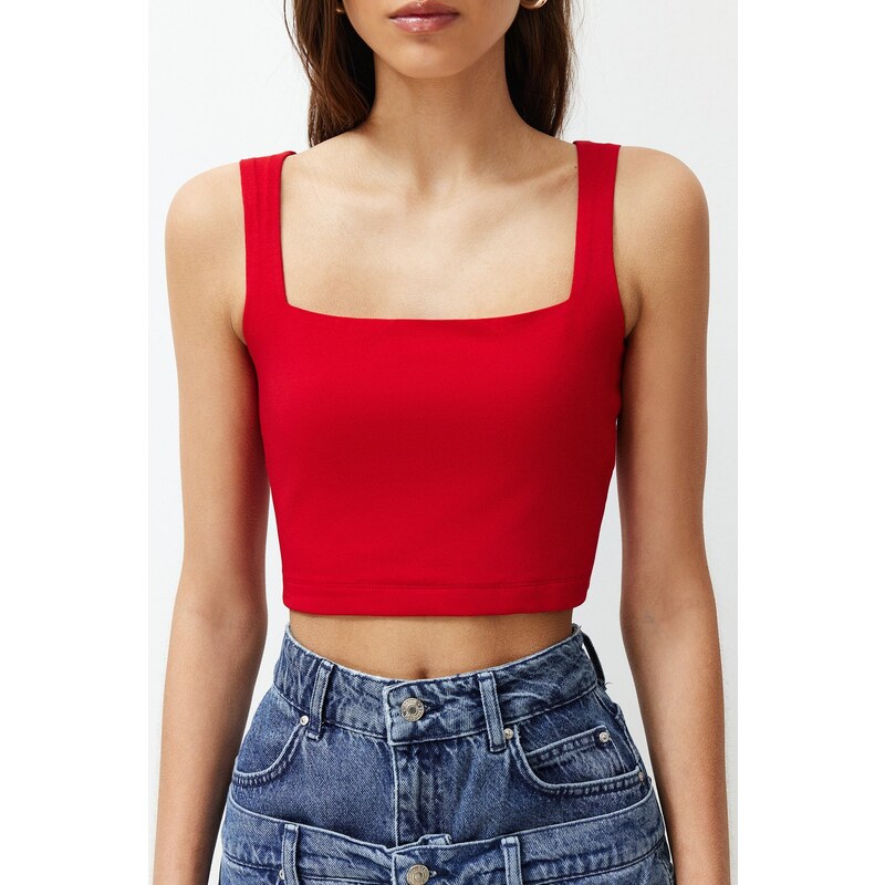 Trendyol Red Plain Slim Square Neck Super Crop Knitted Undershirt