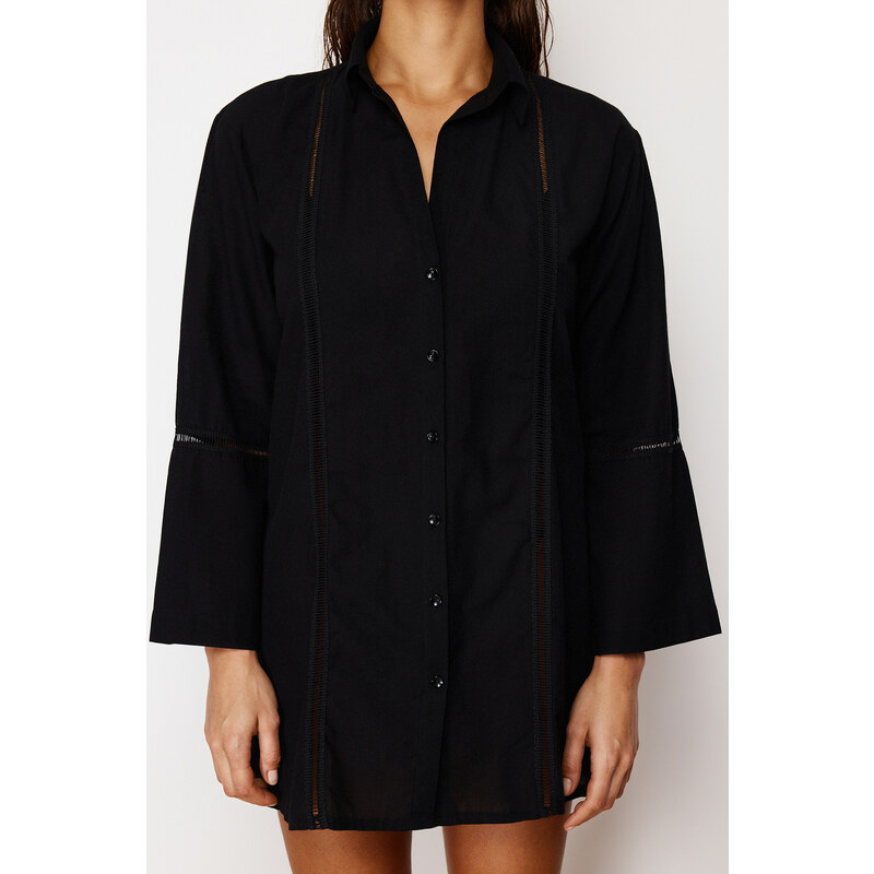 Trendyol 100% Cotton Shirt with Black Woven Stripe Accessory