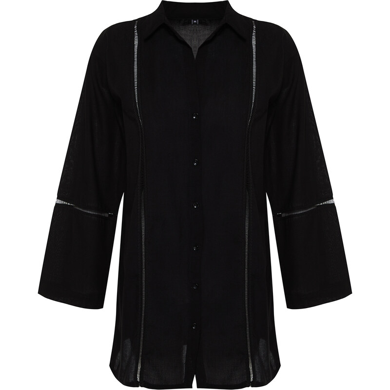 Trendyol 100% Cotton Shirt with Black Woven Stripe Accessory