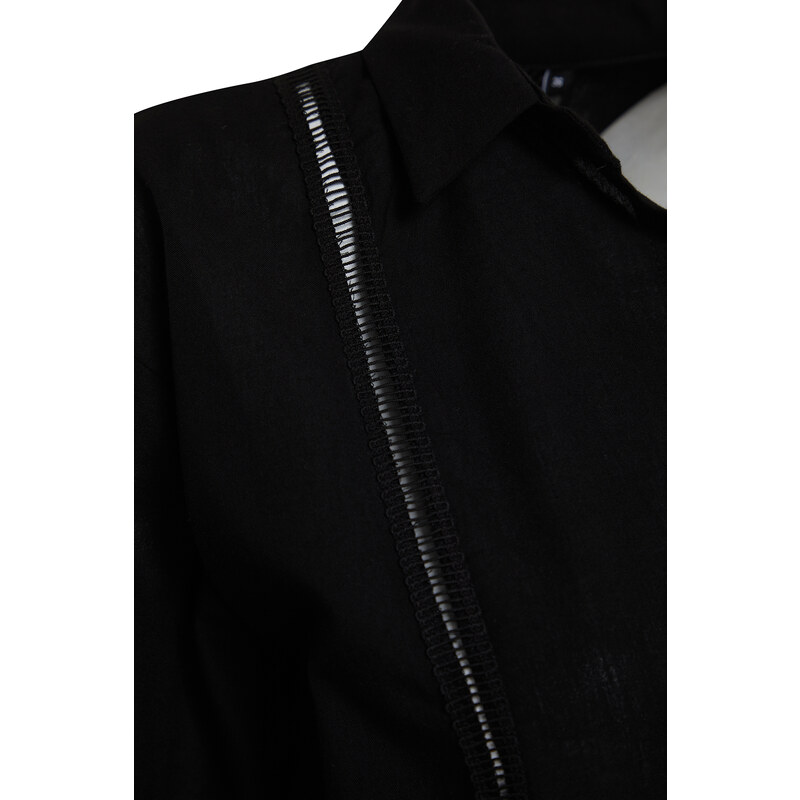 Trendyol 100% Cotton Shirt with Black Woven Stripe Accessory