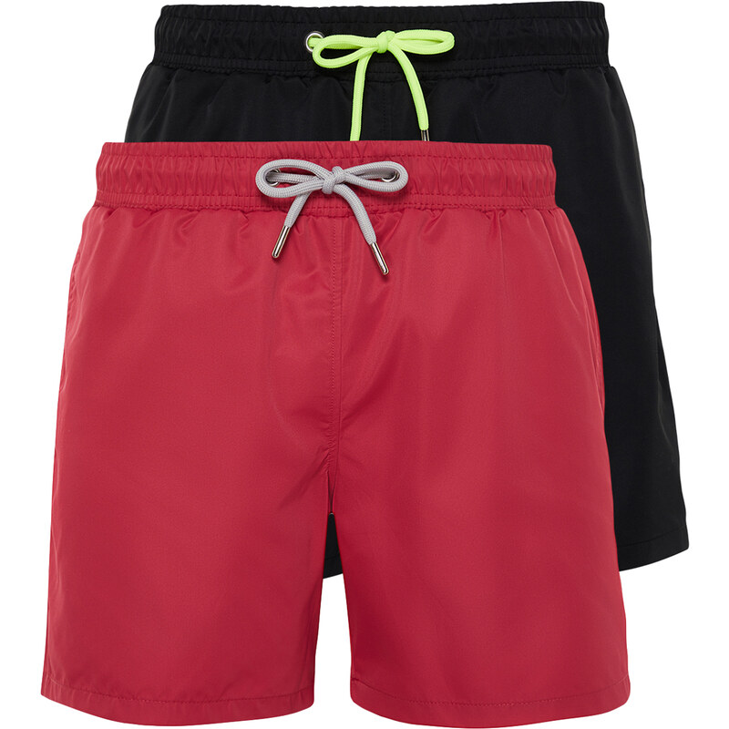 Trendyol 2-Pack Black - Burgundy Basic Marine Shorts