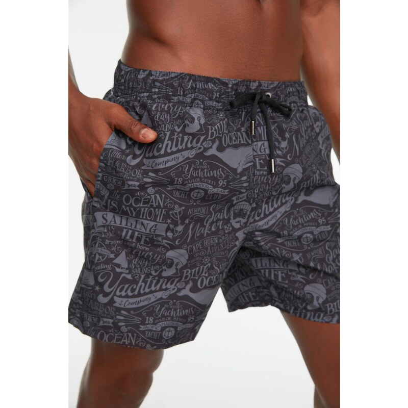 Trendyol Black Plus Size Printed Beach Shorts
