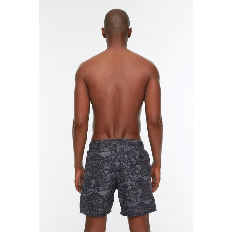 Trendyol Black Plus Size Printed Beach Shorts