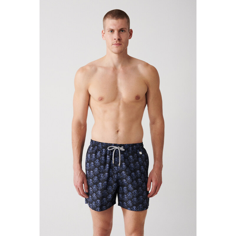 Avva Men's Navy Blue Quick Dry Small Octopus Printed Standard Size Custom Boxed Swimsuit Marine Shorts