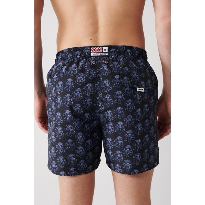 Avva Men's Navy Blue Quick Dry Small Octopus Printed Standard Size Custom Boxed Swimsuit Marine Shorts