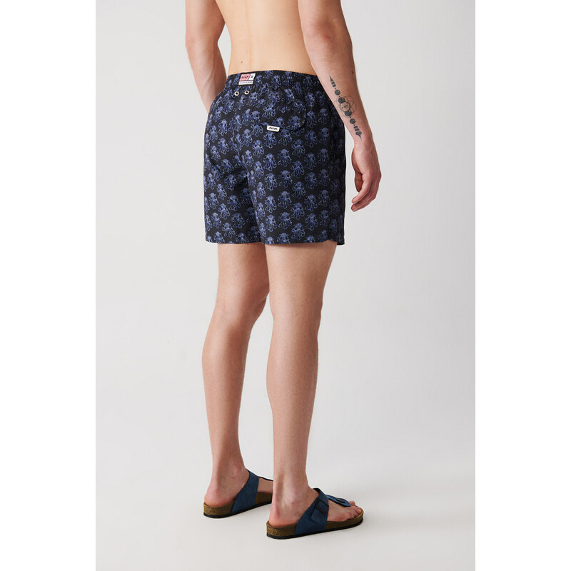 Avva Men's Navy Blue Quick Dry Small Octopus Printed Standard Size Custom Boxed Swimsuit Marine Shorts