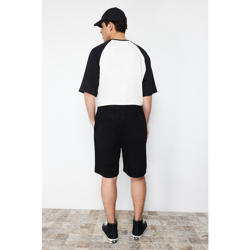 Trendyol Black Regular Fit Elastic Waist Denim Shorts