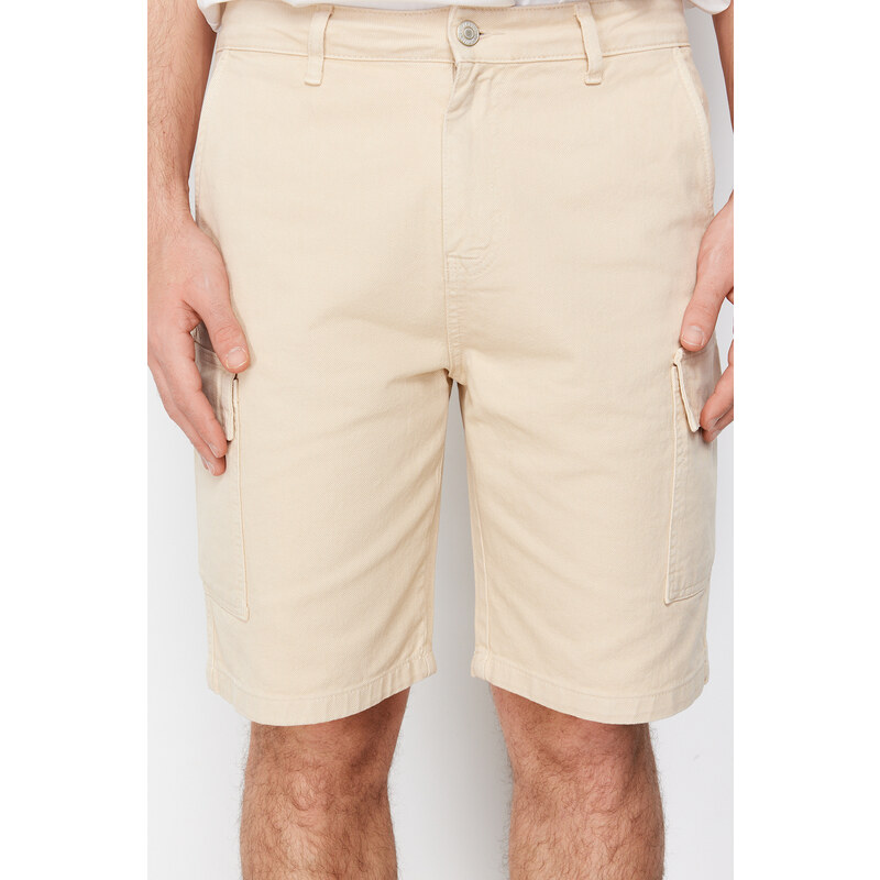 Trendyol Stone Comfort Cut Cargo Pocket Denim Denim Shorts & Bermuda