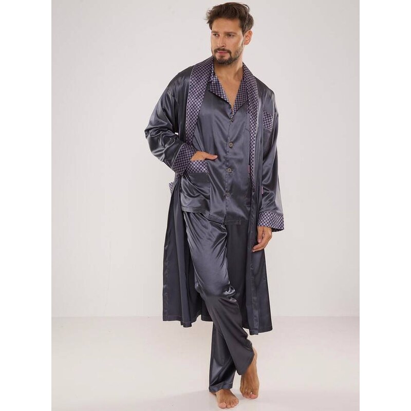 Pyjamas De Lafense 939 Satin L/R M-4XL Men's Zip-Up Grey 090