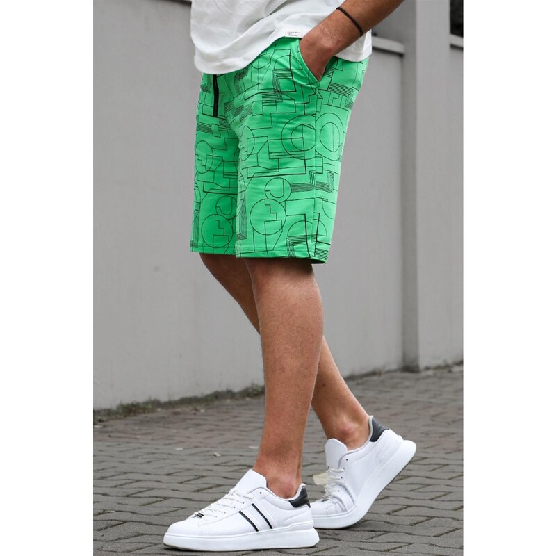 Madmext Green Patterned Comfort Fit Men's Capri Shorts 5497